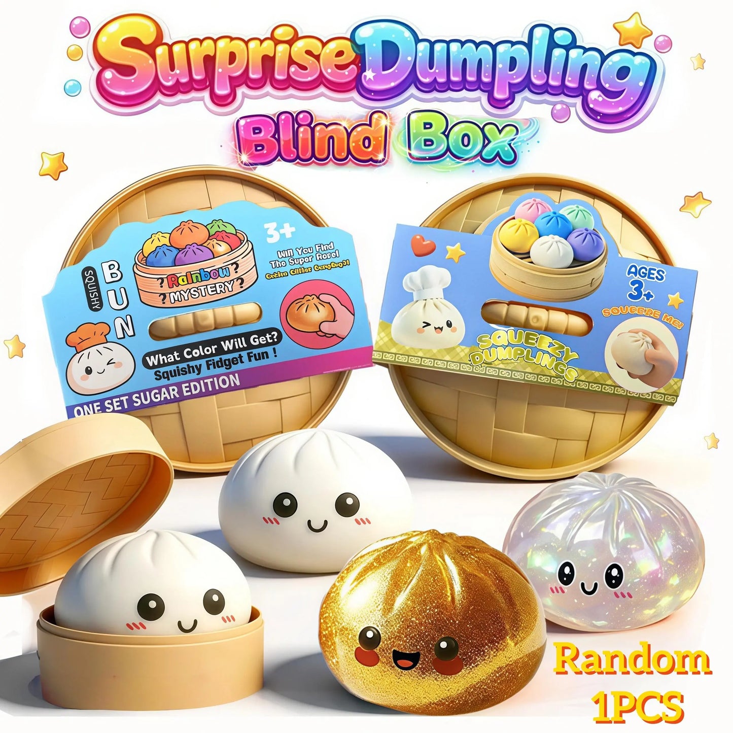 Glitter Series Expressive Big Dumpling Squishy Blind Box, Mysecret Bun Fidget Toy, Soft TPR, Stress Relief, Unboxing Surprise, Random Rare Style. Ideal for Graduation, Valentine’S Day & Easter, Great for Students and Kids to Exchange Gifts.