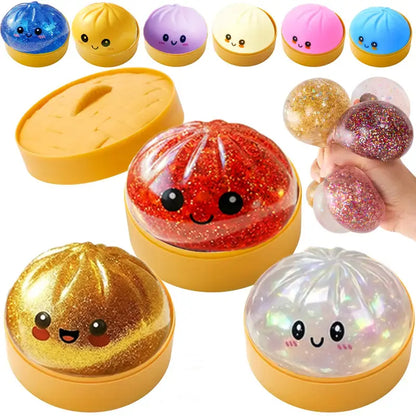 Glitter Series Expressive Big Dumpling Squishy Blind Box, Mysecret Bun Fidget Toy, Soft TPR, Stress Relief, Unboxing Surprise, Random Rare Style. Ideal for Graduation, Valentine’S Day & Easter, Great for Students and Kids to Exchange Gifts.