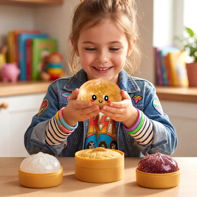 Glitter Series Expressive Big Dumpling Squishy Blind Box, Mysecret Bun Fidget Toy, Soft TPR, Stress Relief, Unboxing Surprise, Random Rare Style. Ideal for Graduation, Valentine’S Day & Easter, Great for Students and Kids to Exchange Gifts.