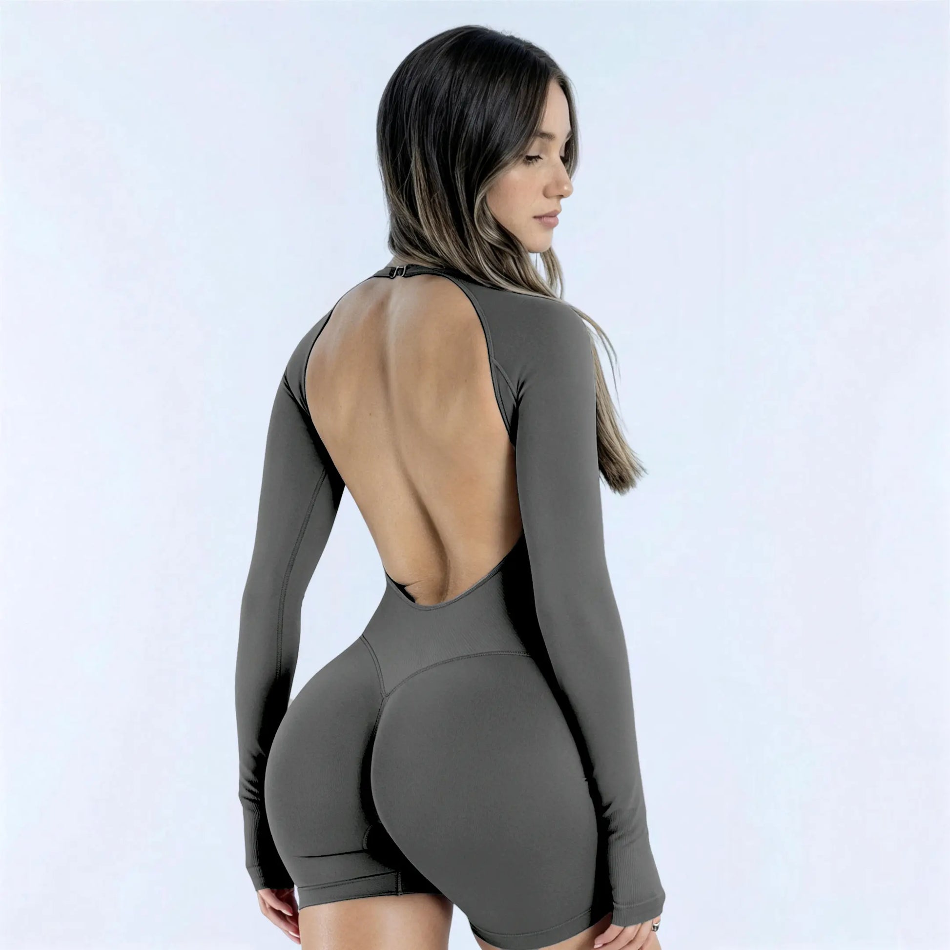 [SIZE up 1] [STRONG COMPRESSED] TRYTO Impact Long Sleeve One Piece Unitard Fitness Gym Bralette Soft Workout Activewear
