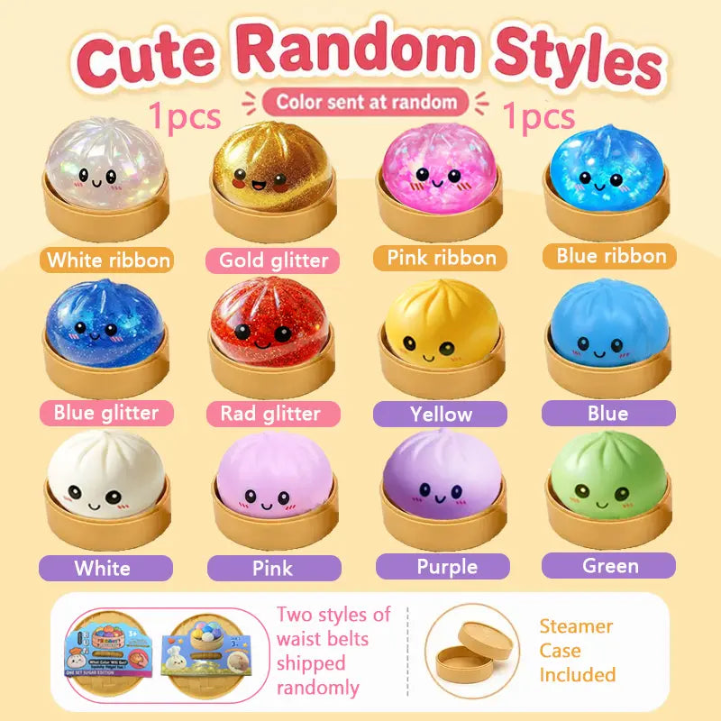 Glitter Series Expressive Big Dumpling Squishy Blind Box, Mysecret Bun Fidget Toy, Soft TPR, Stress Relief, Unboxing Surprise, Random Rare Style. Ideal for Graduation, Valentine’S Day & Easter, Great for Students and Kids to Exchange Gifts.
