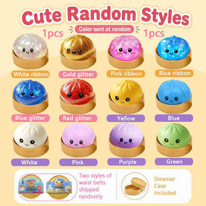 Glitter Series Expressive Big Dumpling Squishy Blind Box, Mysecret Bun Fidget Toy, Soft TPR, Stress Relief, Unboxing Surprise, Random Rare Style. Ideal for Graduation, Valentine’S Day & Easter, Great for Students and Kids to Exchange Gifts.