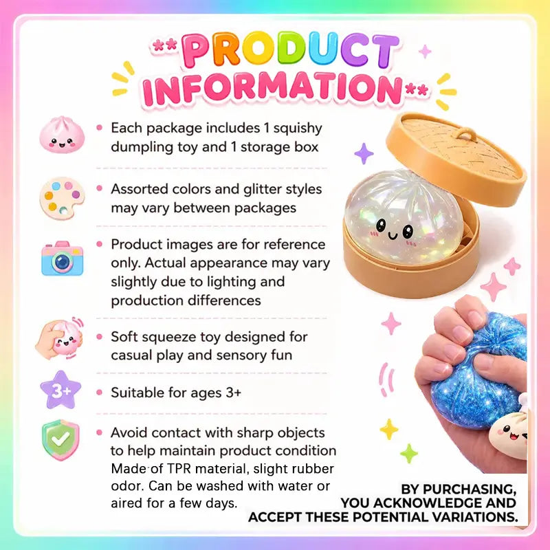 Glitter Series Expressive Big Dumpling Squishy Blind Box, Mysecret Bun Fidget Toy, Soft TPR, Stress Relief, Unboxing Surprise, Random Rare Style. Ideal for Graduation, Valentine’S Day & Easter, Great for Students and Kids to Exchange Gifts.